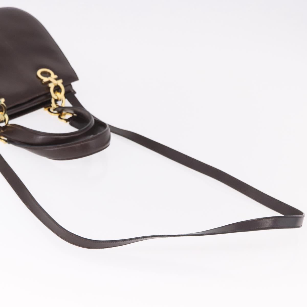 Salvatore Ferragamo Gancini Hand Bag Leather Brown Gold Auth 191557