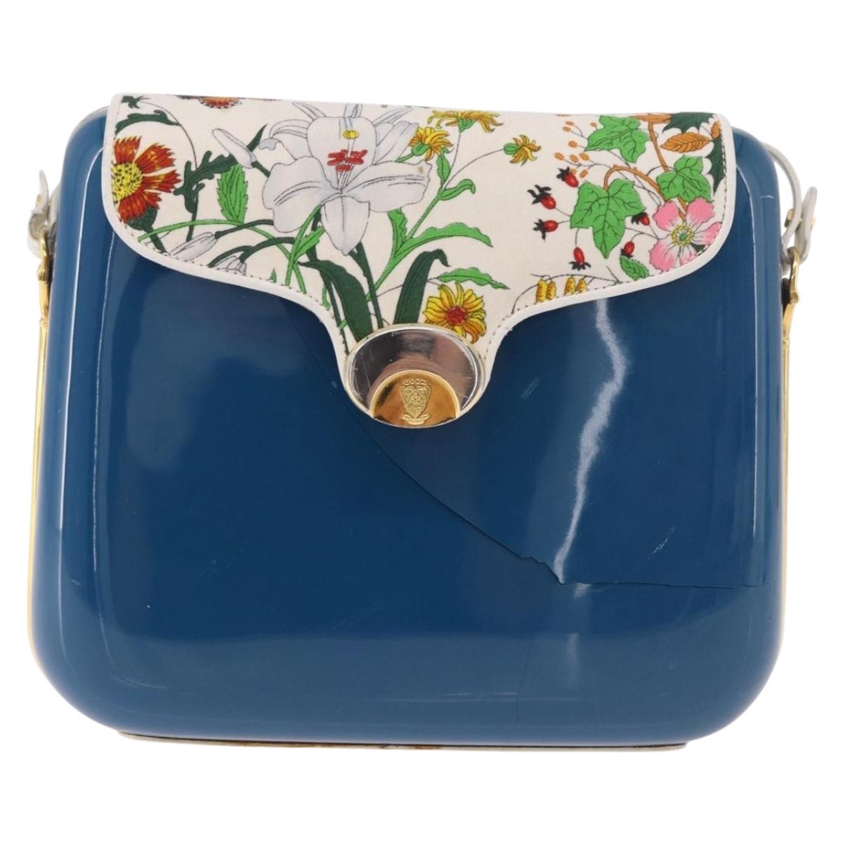 GUCCI Flora Horsebit Shoulder Bag Plastic Blue Gold Auth 191564