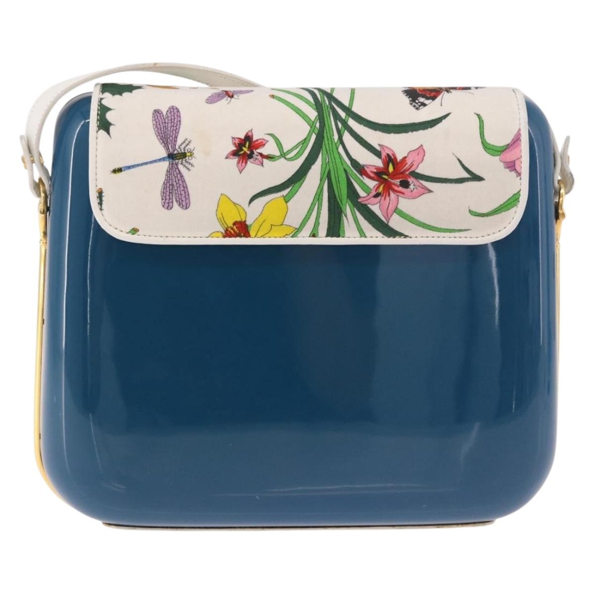 GUCCI Flora Horsebit Shoulder Bag Plastic Blue Gold Auth 191564