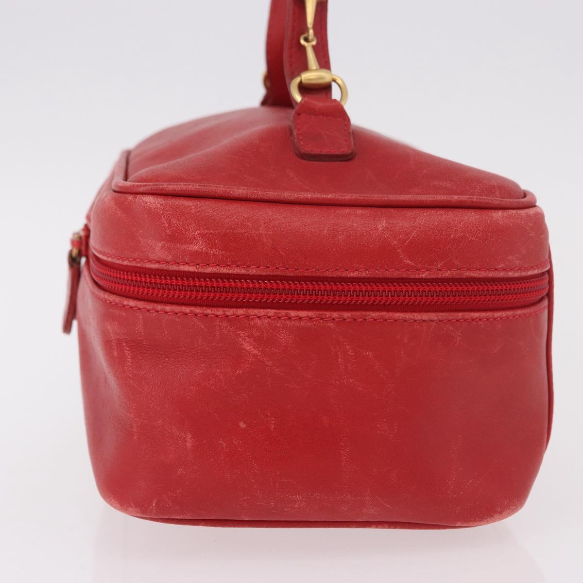 GUCCI Horsebit Vanity Cosmetic Pouch Leather Red Gold Auth 191565