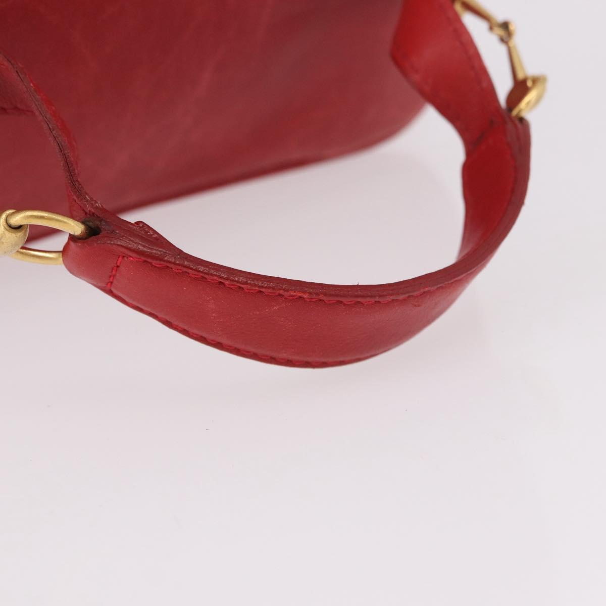 GUCCI Horsebit Vanity Cosmetic Pouch Leather Red Gold Auth 191565