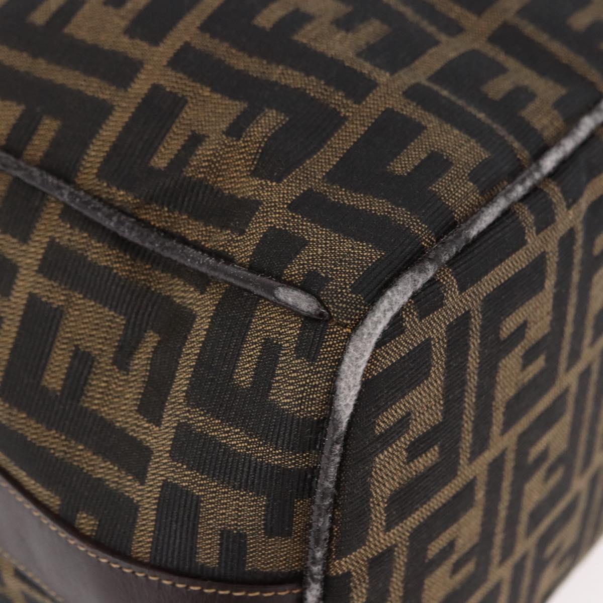 FENDI Zucca Canvas Vanity Hand Bag Brown Gold Auth 191576