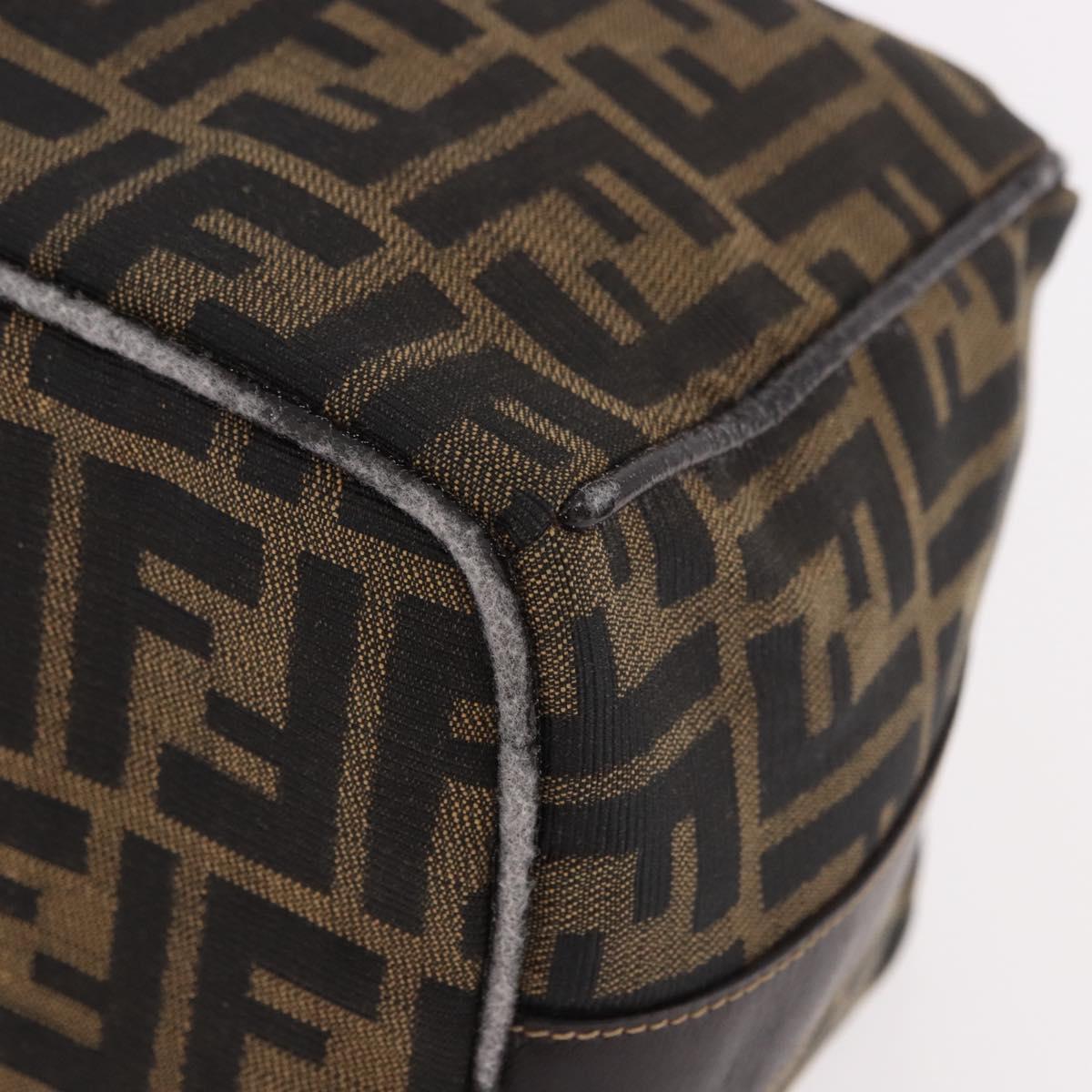 FENDI Zucca Canvas Vanity Hand Bag Brown Gold Auth 191576