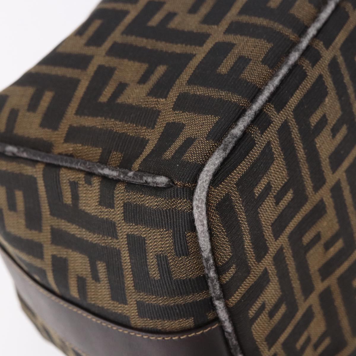 FENDI Zucca Canvas Vanity Hand Bag Brown Gold Auth 191576