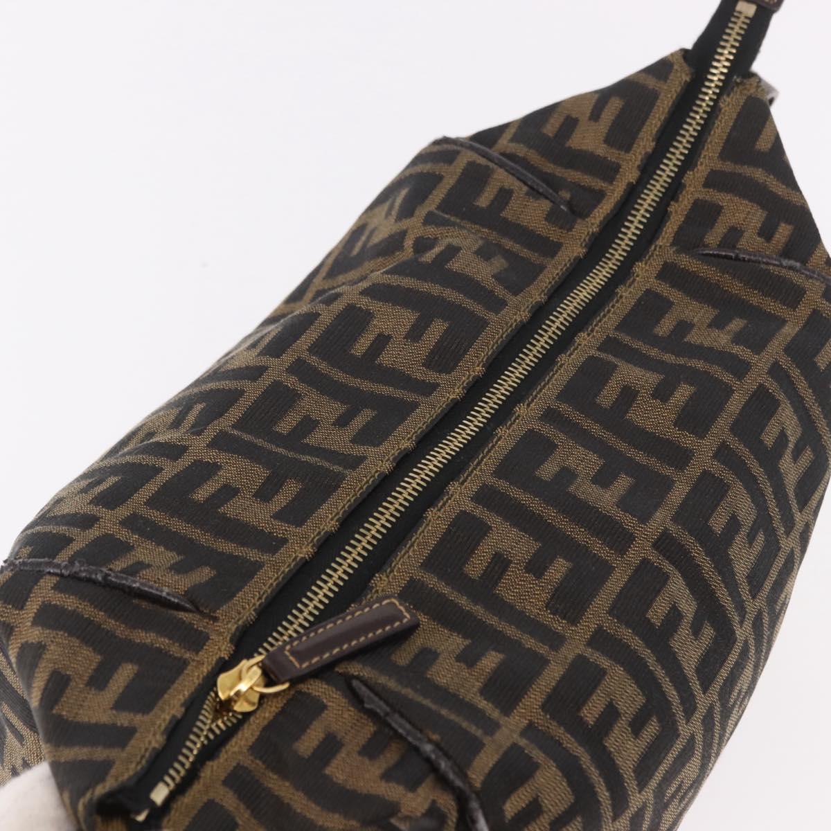 FENDI Zucca Canvas Vanity Hand Bag Brown Gold Auth 191576