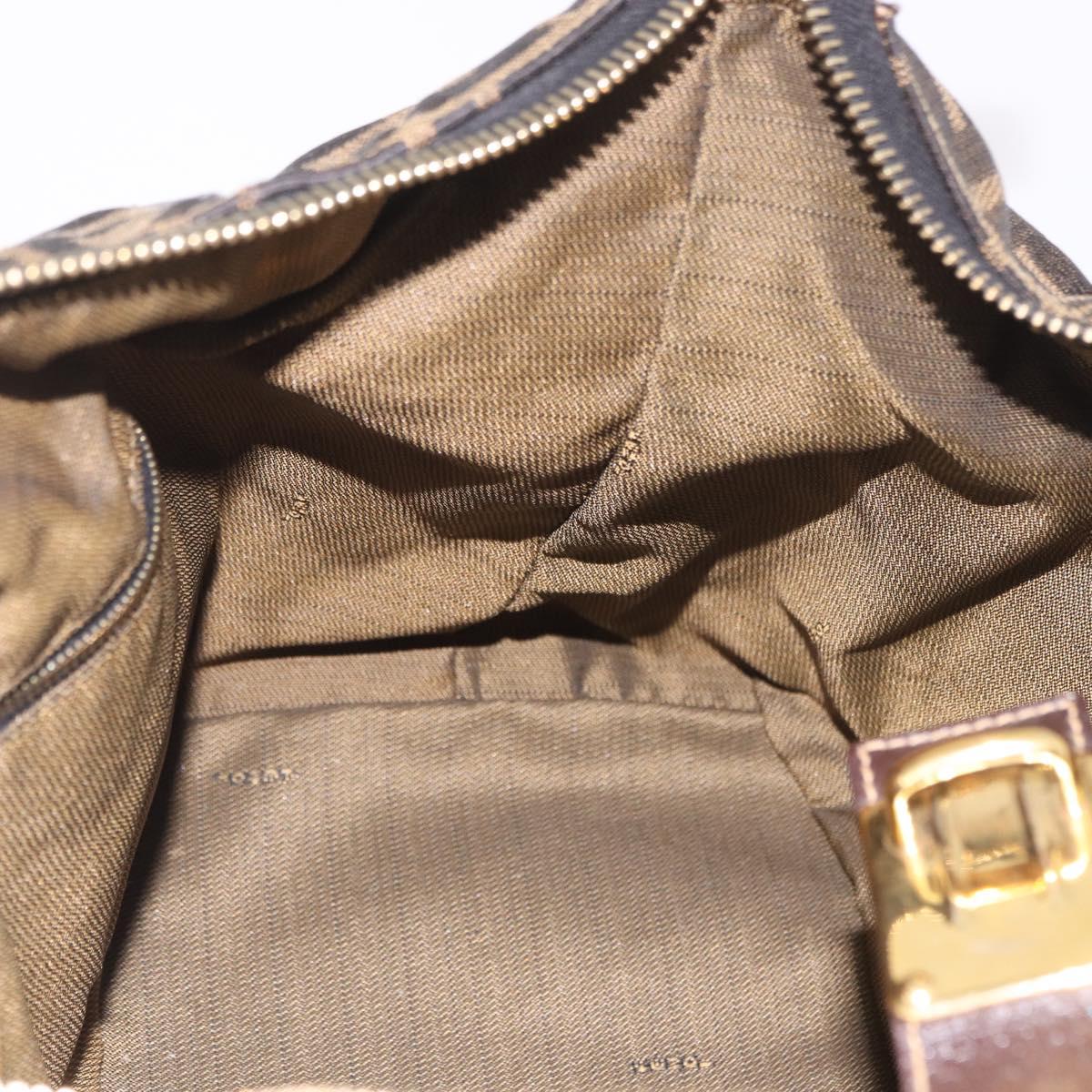 FENDI Zucca Canvas Vanity Hand Bag Brown Gold Auth 191576