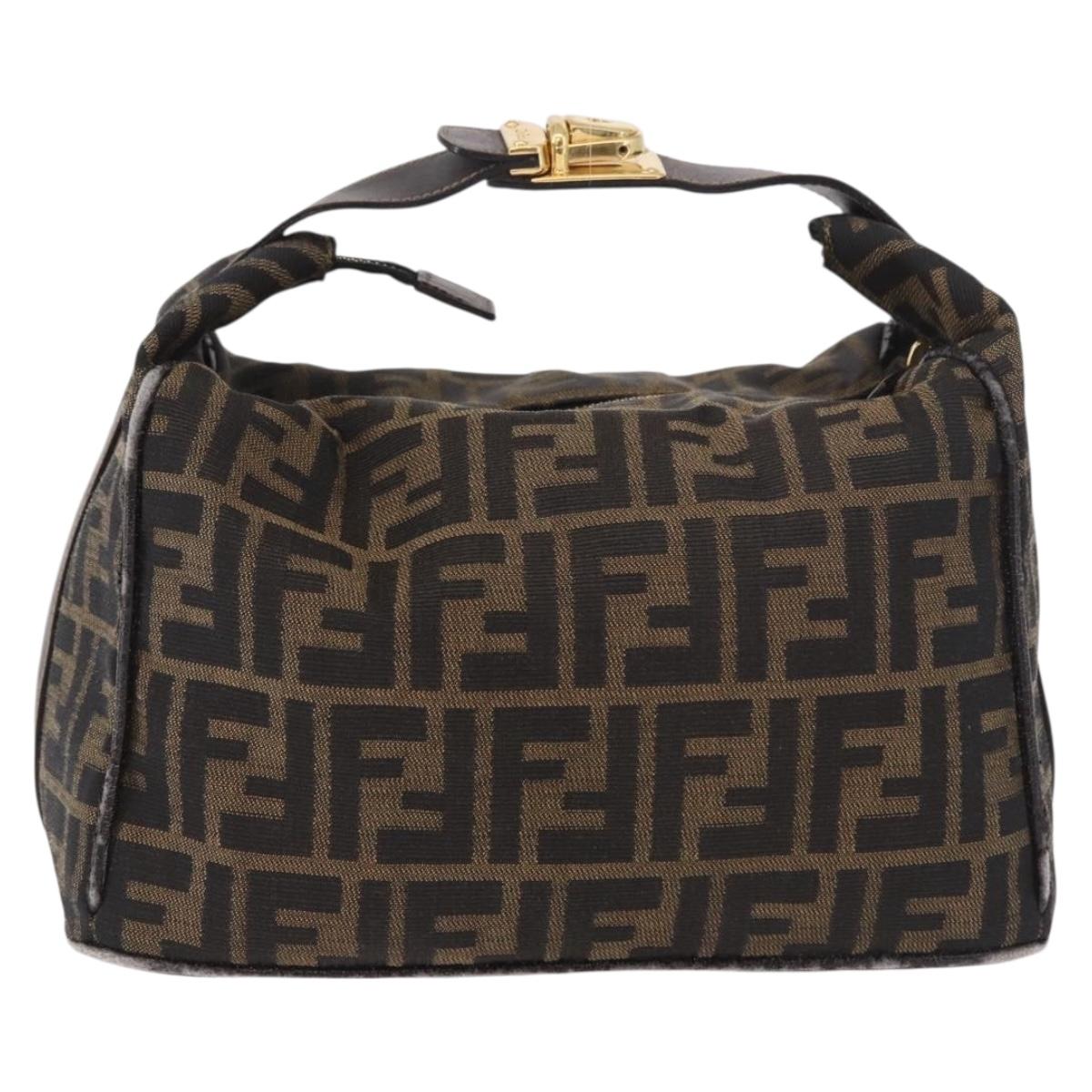 FENDI Zucca Canvas Vanity Hand Bag Brown Gold Auth 191576
