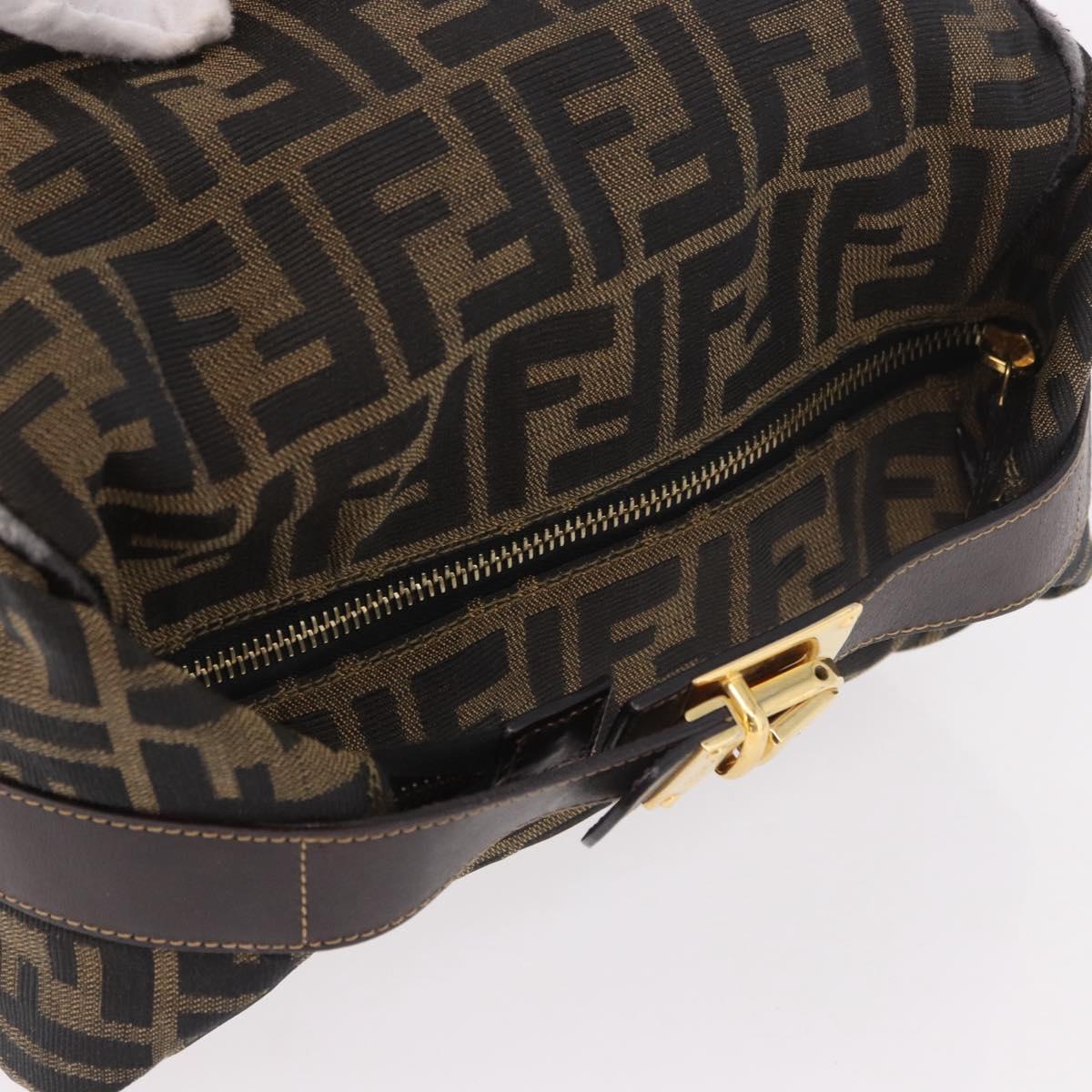 FENDI Zucca Canvas Vanity Hand Bag Brown Gold Auth 191576
