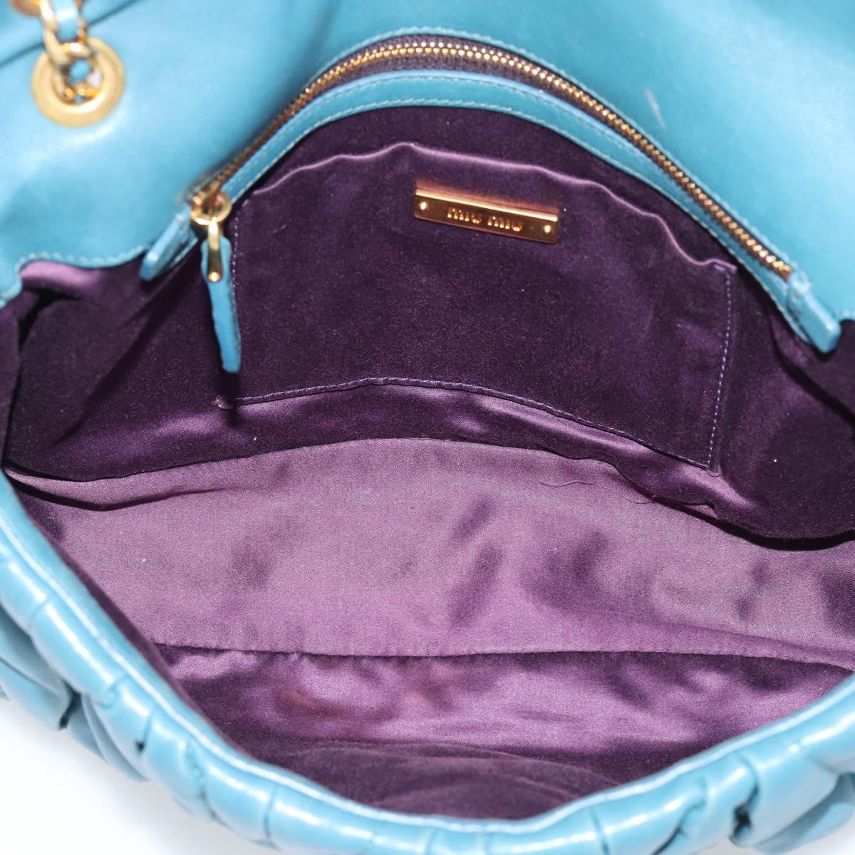 Miu Miu Matelasse Chain Shoulder Bag Leather Blue Gold Auth 191596A
