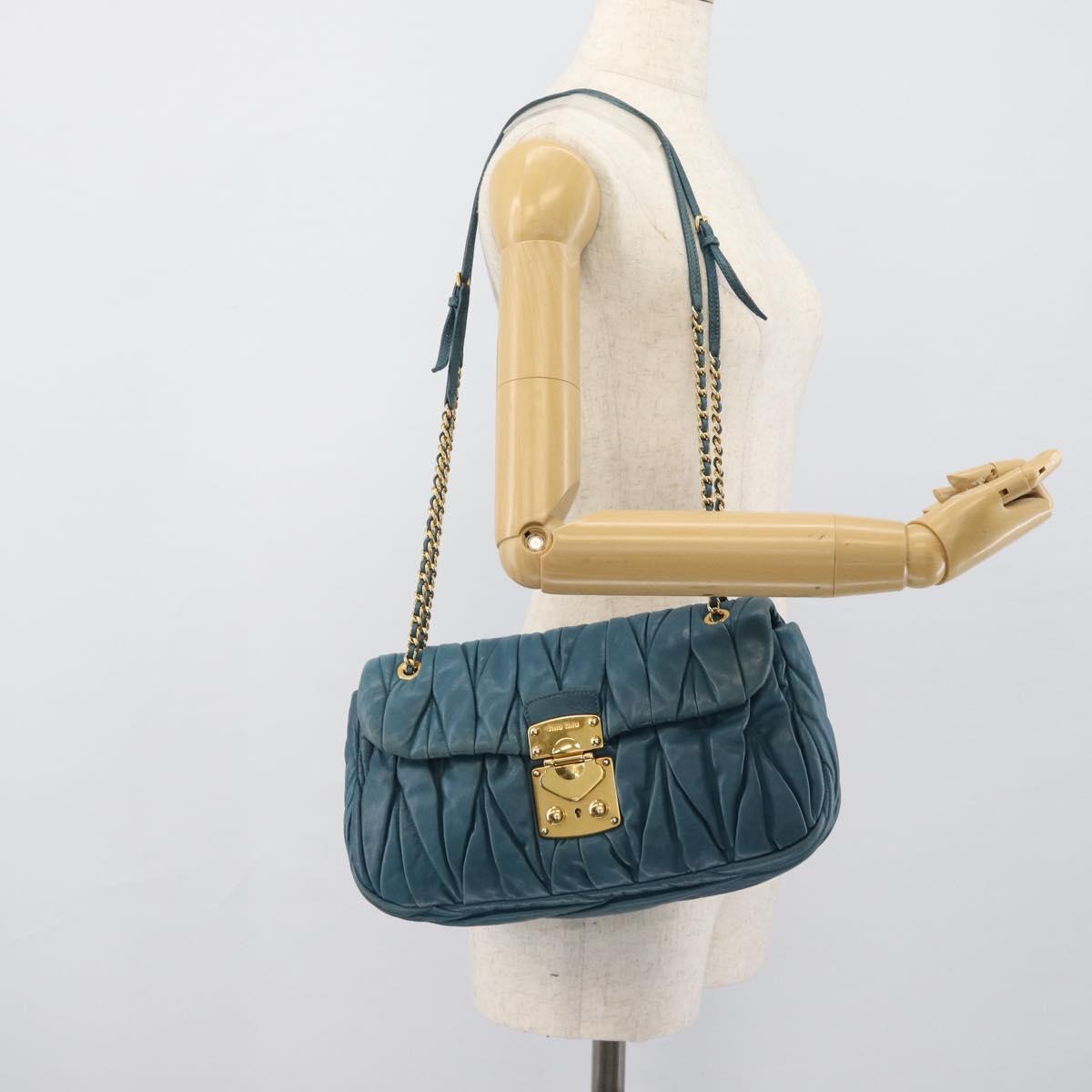 Miu Miu Matelasse Chain Shoulder Bag Leather Blue Gold Auth 191596A