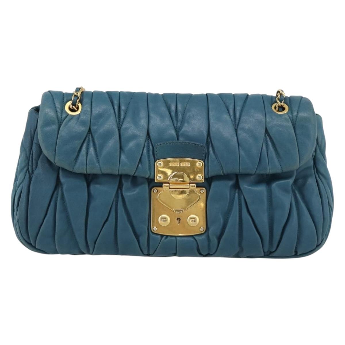 Miu Miu Matelasse Chain Shoulder Bag Leather Blue Gold Auth 191596A