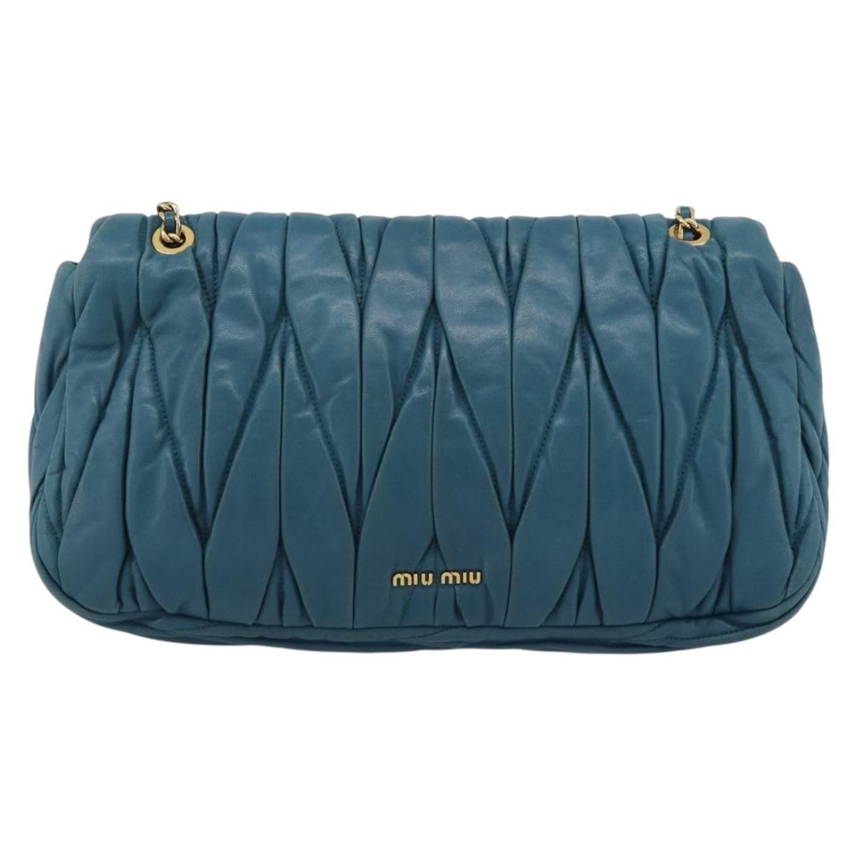 Miu Miu Matelasse Chain Shoulder Bag Leather Blue Gold Auth 191596A