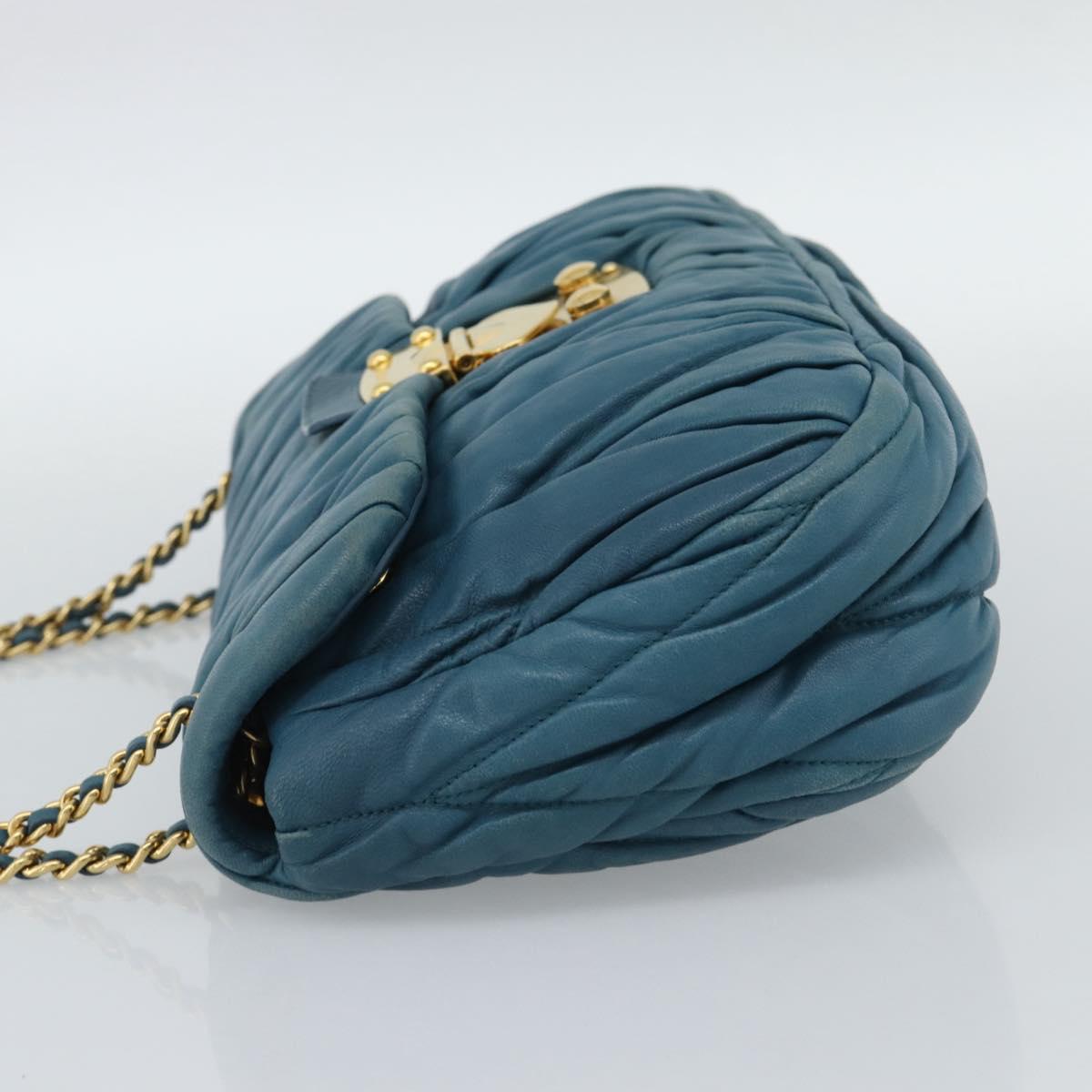Miu Miu Matelasse Chain Shoulder Bag Leather Blue Gold Auth 191596A