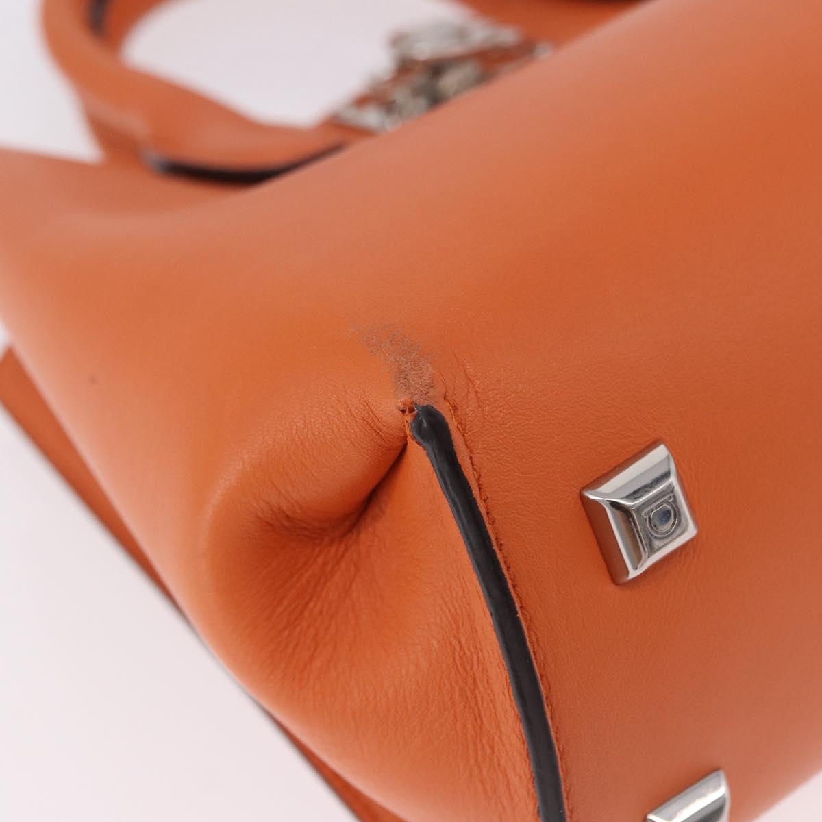 Salvatore Ferragamo Gancini Hand Bag Leather 2way Orange Silver Auth 191599A