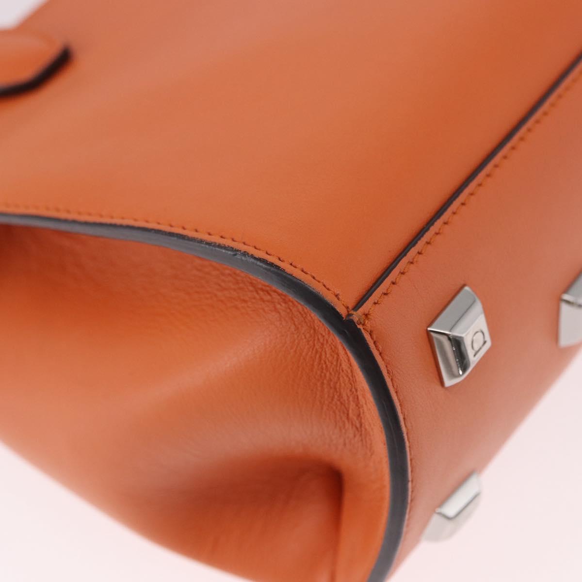 Salvatore Ferragamo Gancini Hand Bag Leather 2way Orange Silver Auth 191599A
