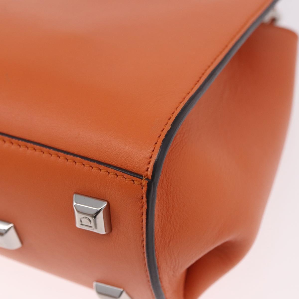 Salvatore Ferragamo Gancini Hand Bag Leather 2way Orange Silver Auth 191599A