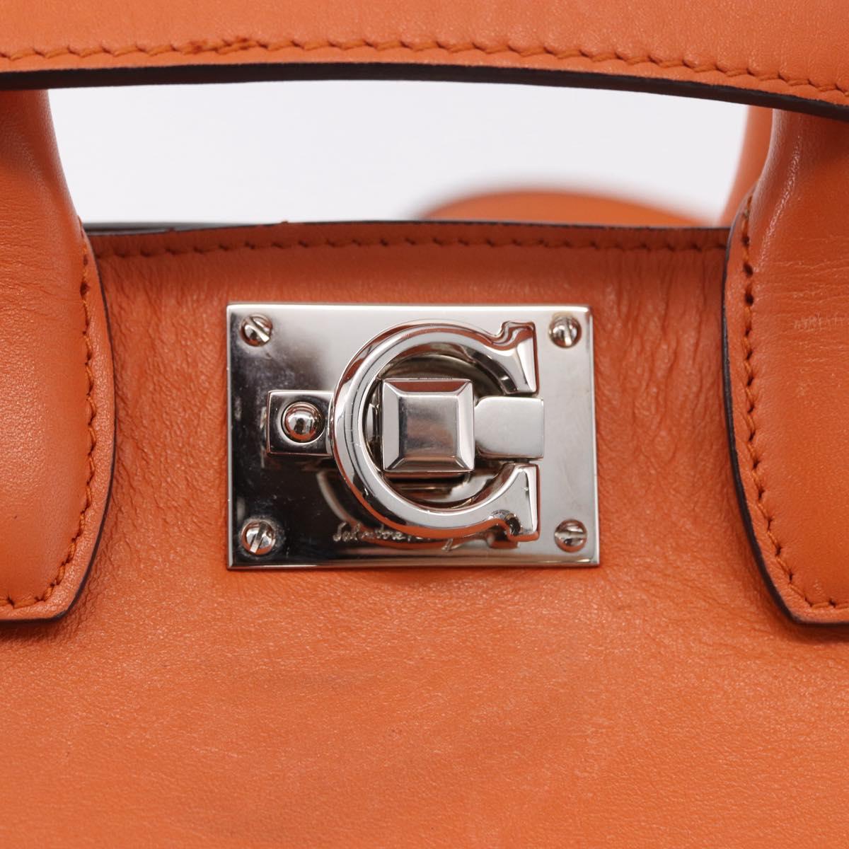 Salvatore Ferragamo Gancini Hand Bag Leather 2way Orange Silver Auth 191599A