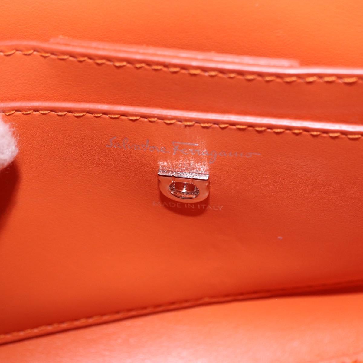 Salvatore Ferragamo Gancini Hand Bag Leather 2way Orange Silver Auth 191599A