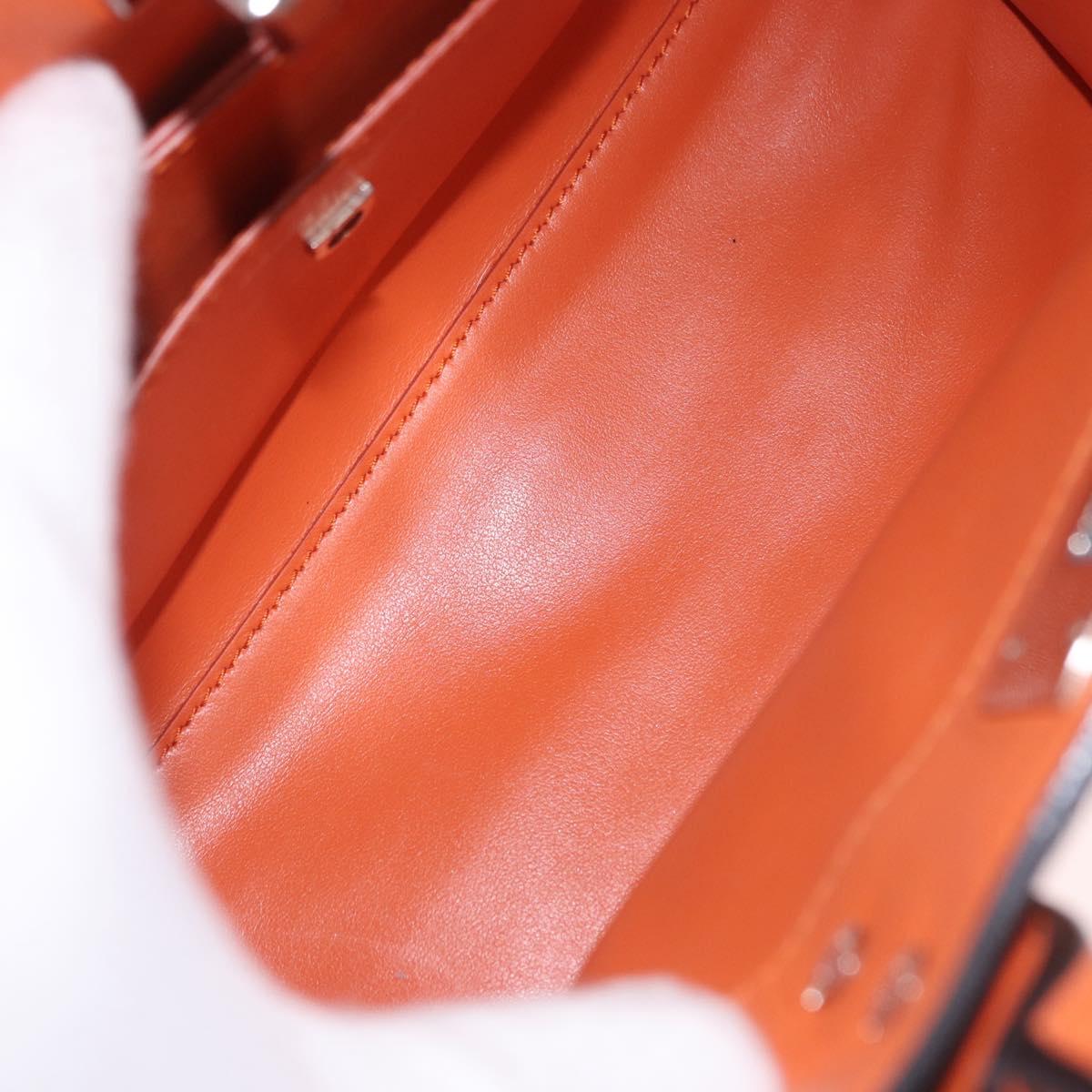 Salvatore Ferragamo Gancini Hand Bag Leather 2way Orange Silver Auth 191599A