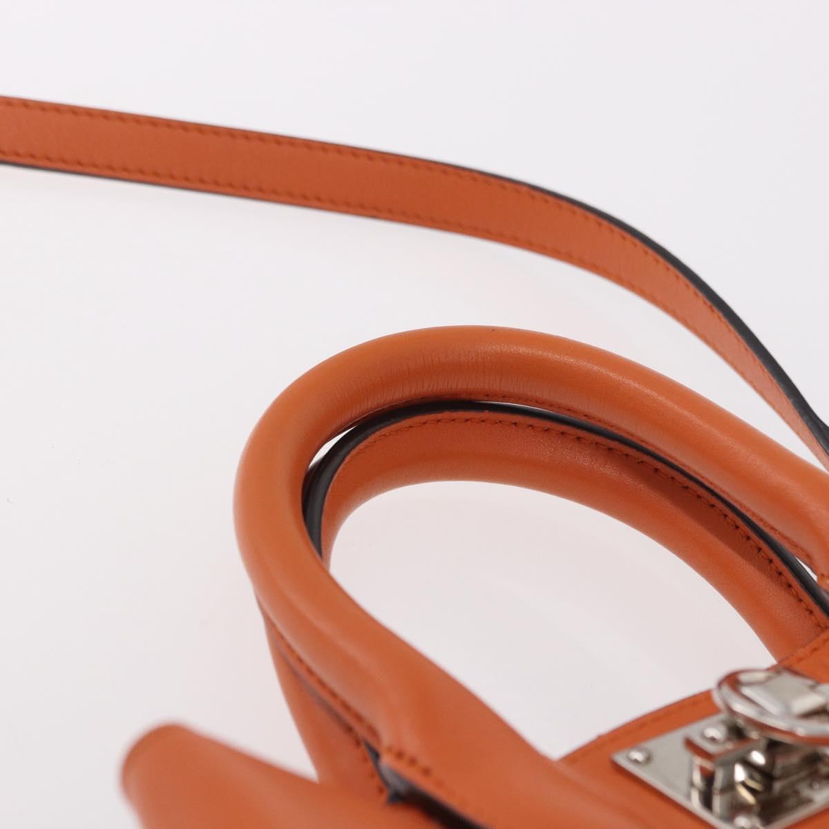 Salvatore Ferragamo Gancini Hand Bag Leather 2way Orange Silver Auth 191599A