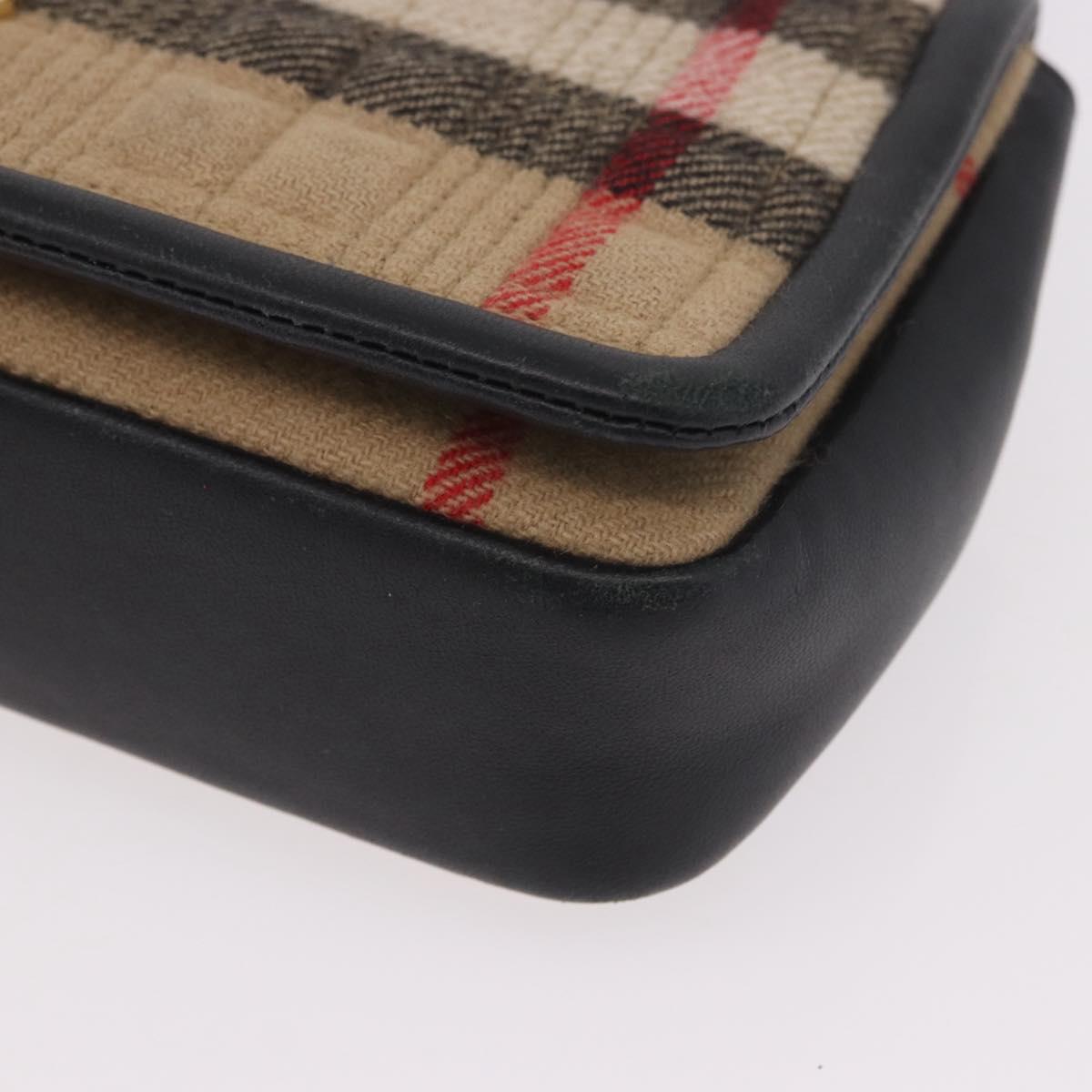 BURBERRY Nova Check Chain Shoulder Bag Cotton Beige Gold Auth 191600A