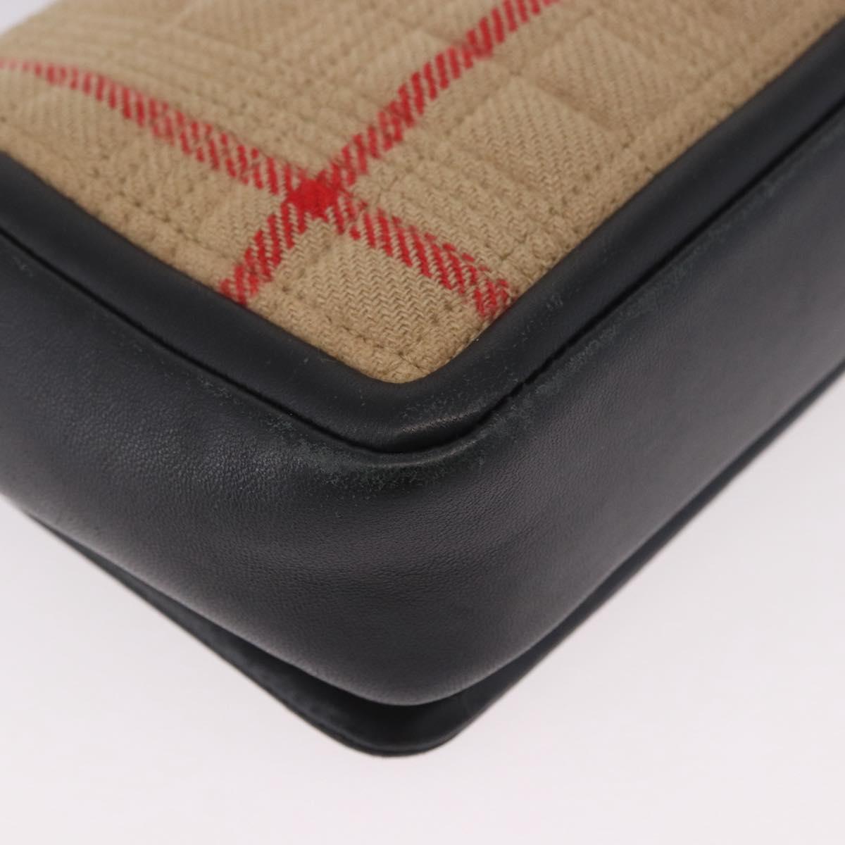 BURBERRY Nova Check Chain Shoulder Bag Cotton Beige Gold Auth 191600A