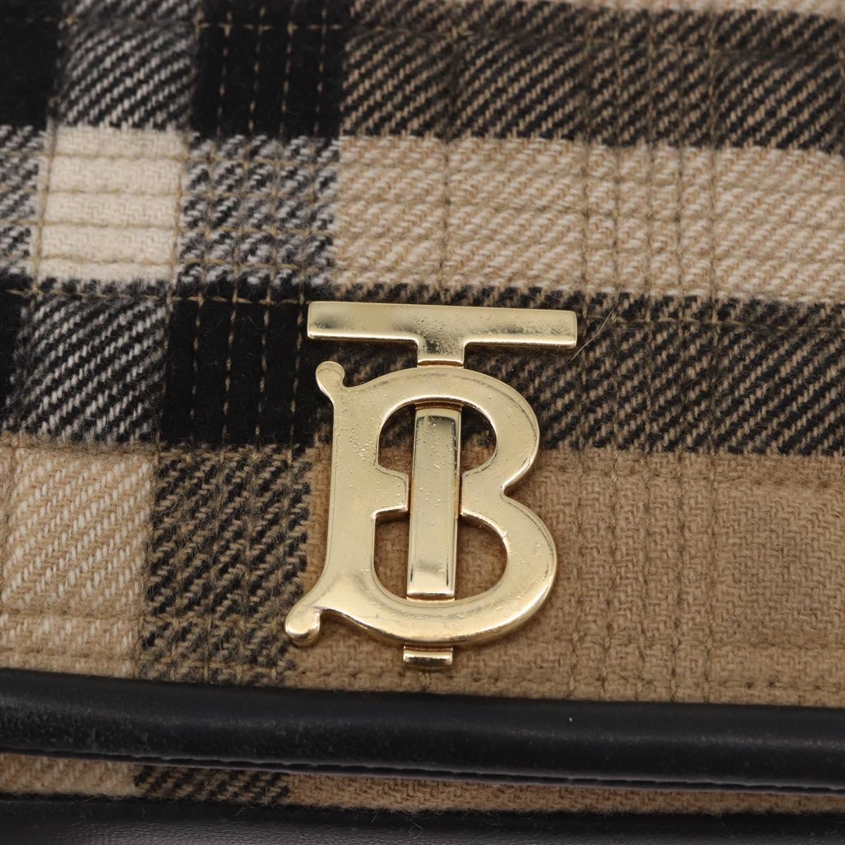 BURBERRY Nova Check Chain Shoulder Bag Cotton Beige Gold Auth 191600A