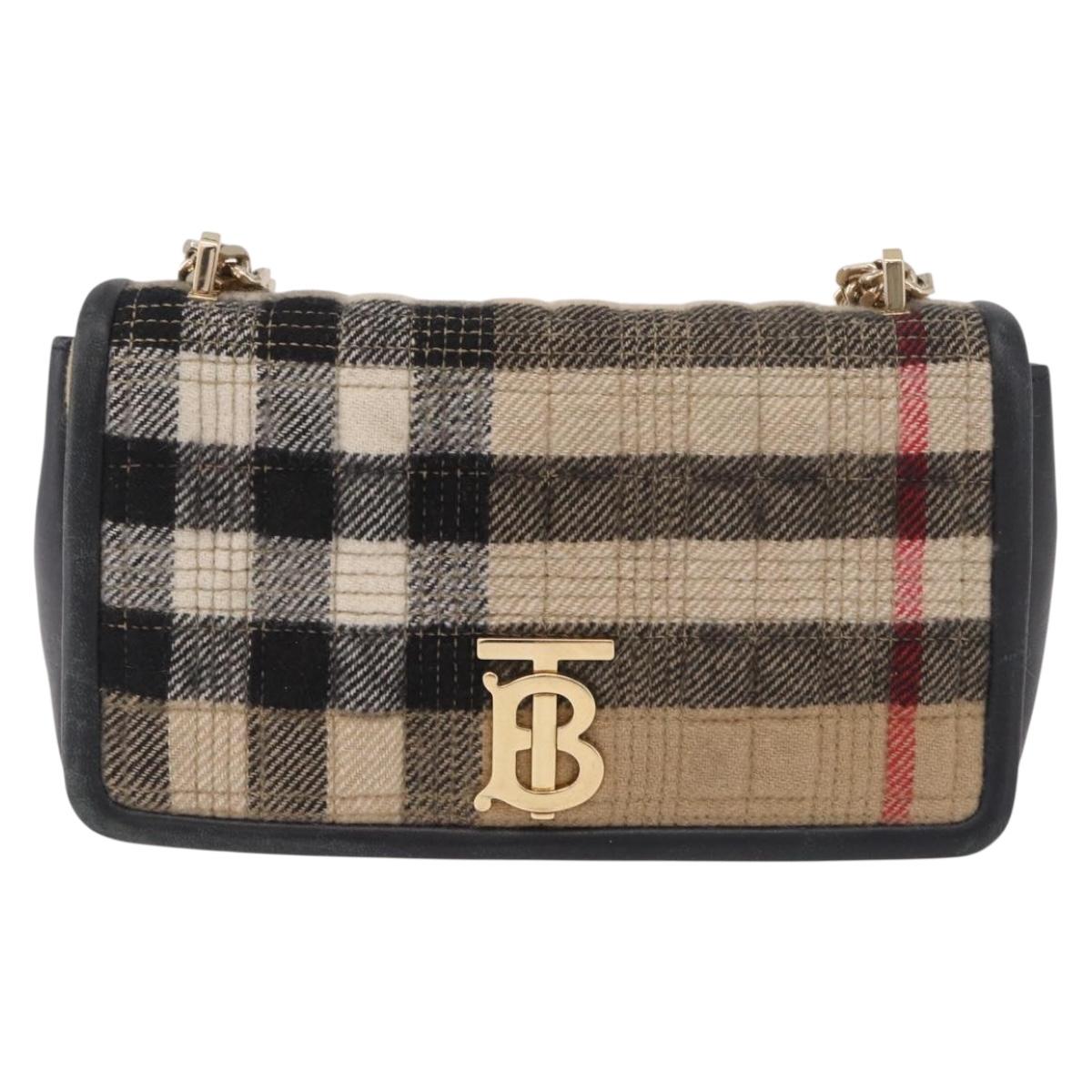 BURBERRY Nova Check Chain Shoulder Bag Cotton Beige Gold Auth 191600A