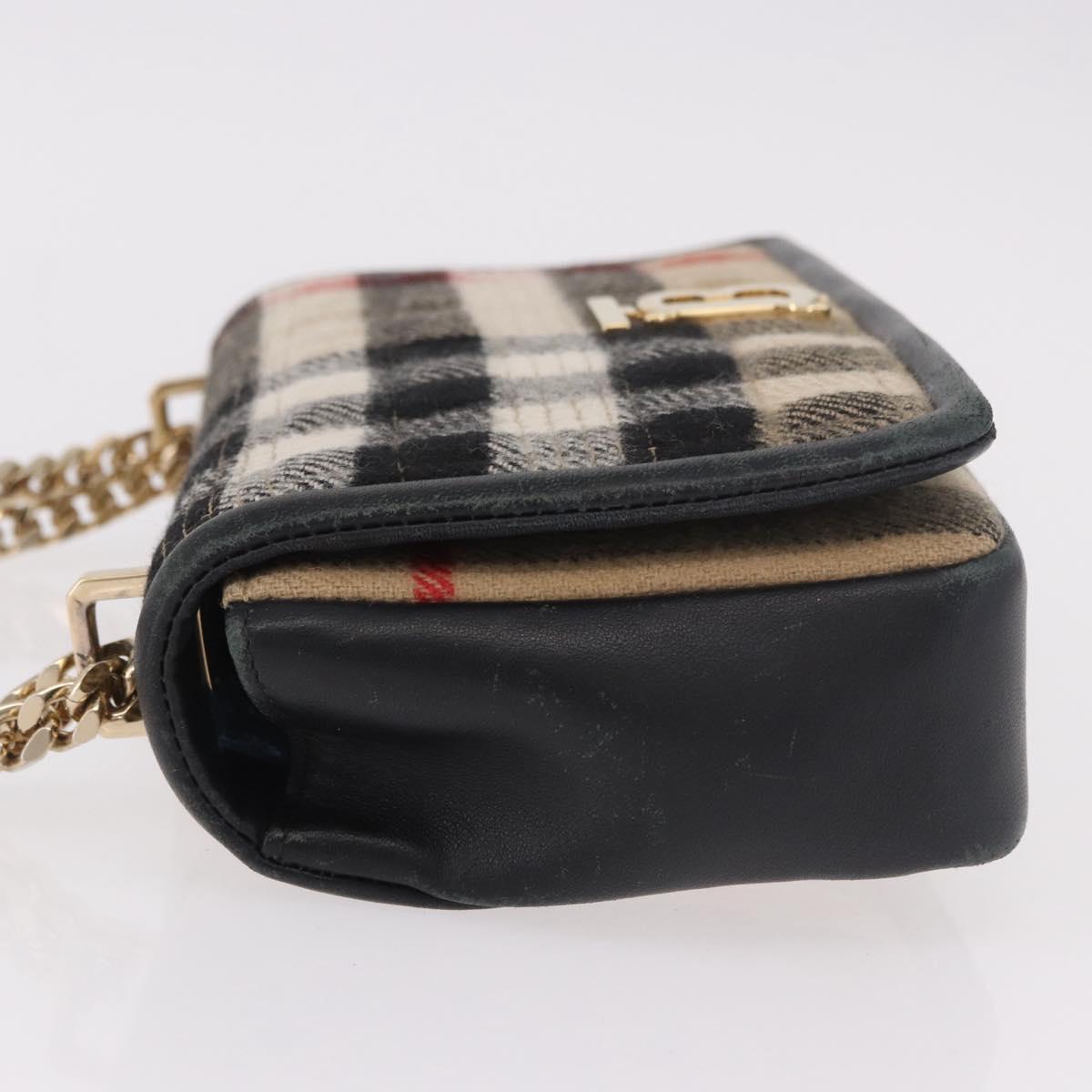 BURBERRY Nova Check Chain Shoulder Bag Cotton Beige Gold Auth 191600A