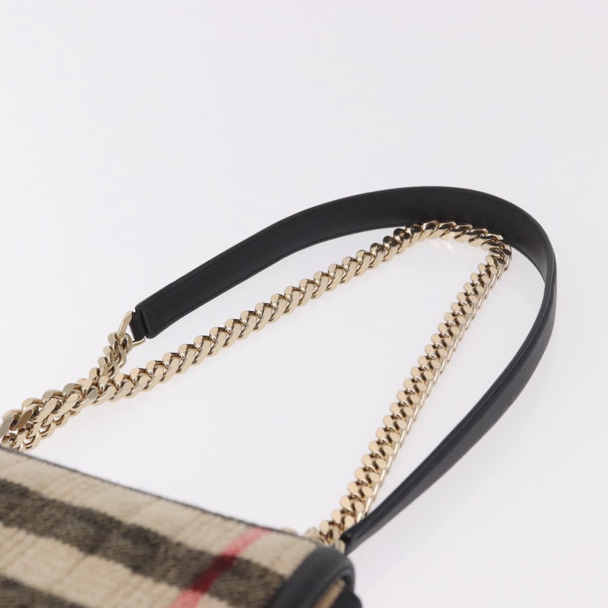 BURBERRY Nova Check Chain Shoulder Bag Cotton Beige Gold Auth 191600A