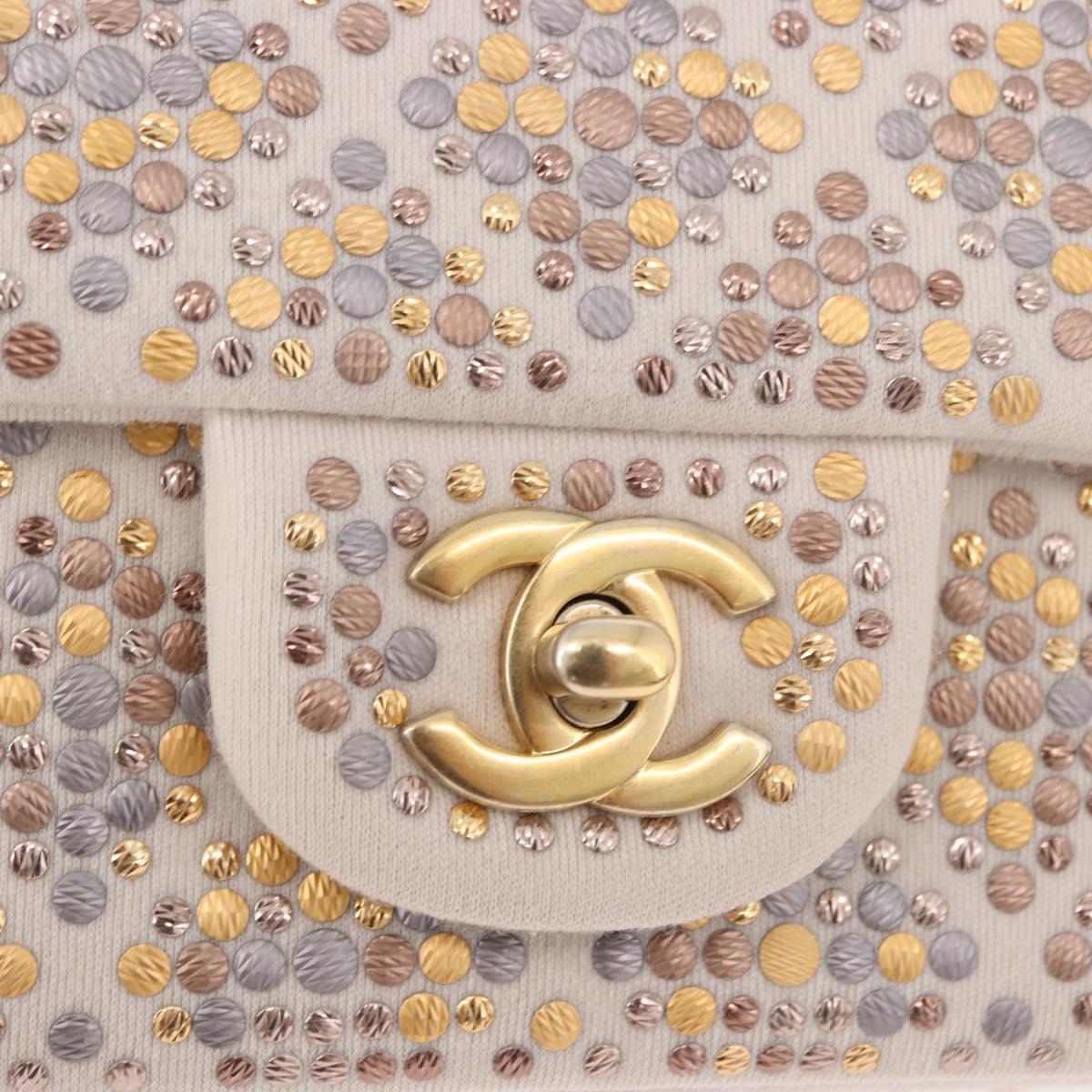 CHANEL Mini Matelasse 20 Chain Shoulder Bag Leather Ivory Gold CC Auth 191613SM