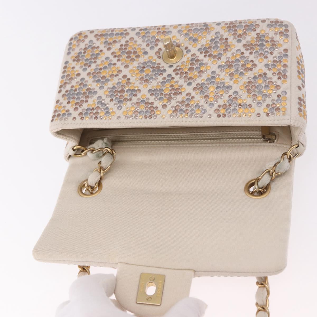CHANEL Mini Matelasse 20 Chain Shoulder Bag Leather Ivory Gold CC Auth 191613SM