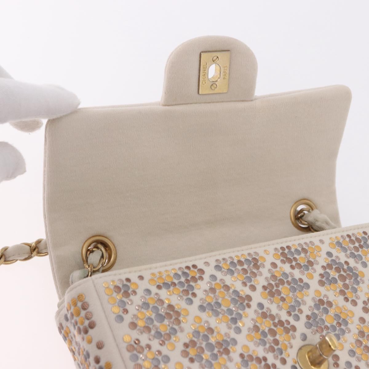 CHANEL Mini Matelasse 20 Chain Shoulder Bag Leather Ivory Gold CC Auth 191613SM