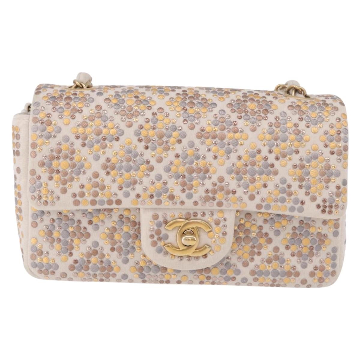 CHANEL Mini Matelasse 20 Chain Shoulder Bag Leather Ivory Gold CC Auth 191613SM
