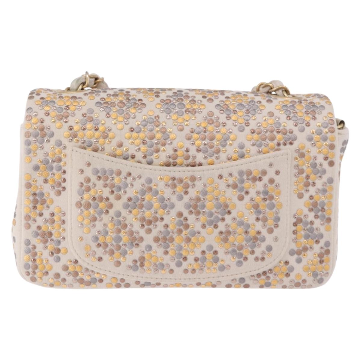 CHANEL Mini Matelasse 20 Chain Shoulder Bag Leather Ivory Gold CC Auth 191613SM