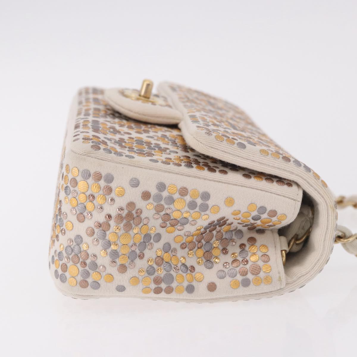 CHANEL Mini Matelasse 20 Chain Shoulder Bag Leather Ivory Gold CC Auth 191613SM