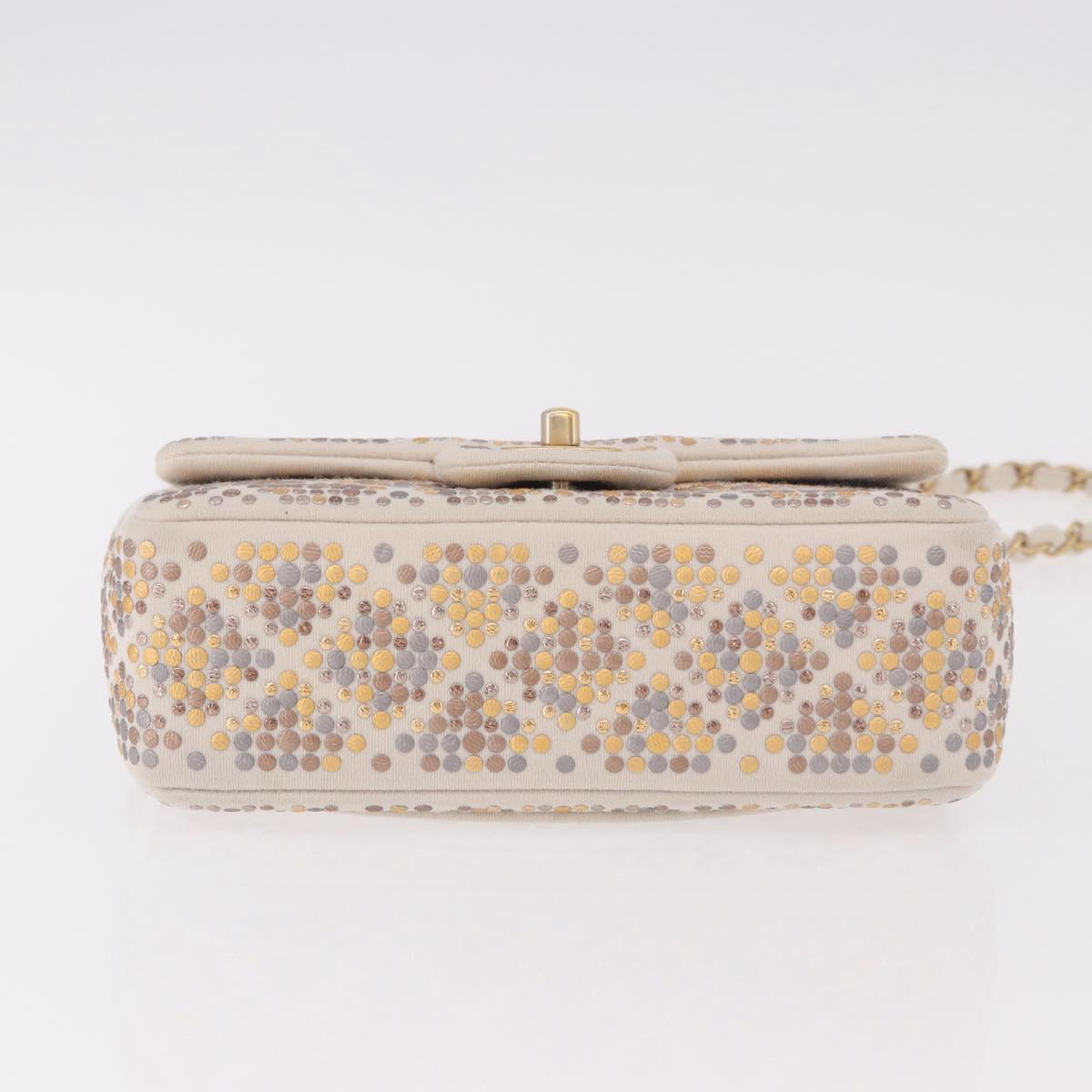CHANEL Mini Matelasse 20 Chain Shoulder Bag Leather Ivory Gold CC Auth 191613SM