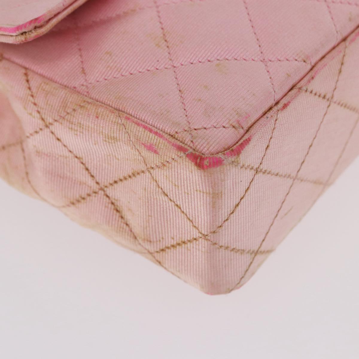 CHANEL Mini Matelasse 18 Chain Shoulder Bag Canvas Pink Gold CC Auth 191614