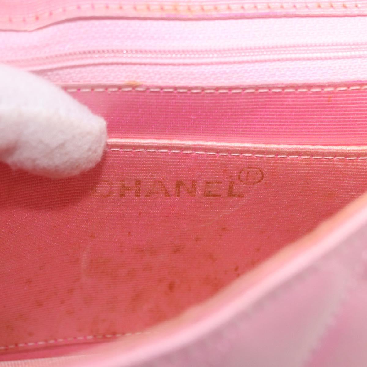 CHANEL Mini Matelasse 18 Chain Shoulder Bag Canvas Pink Gold CC Auth 191614