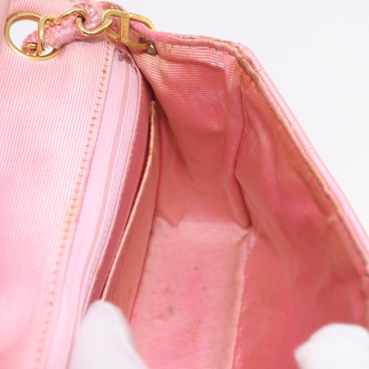 CHANEL Mini Matelasse 18 Chain Shoulder Bag Canvas Pink Gold CC Auth 191614