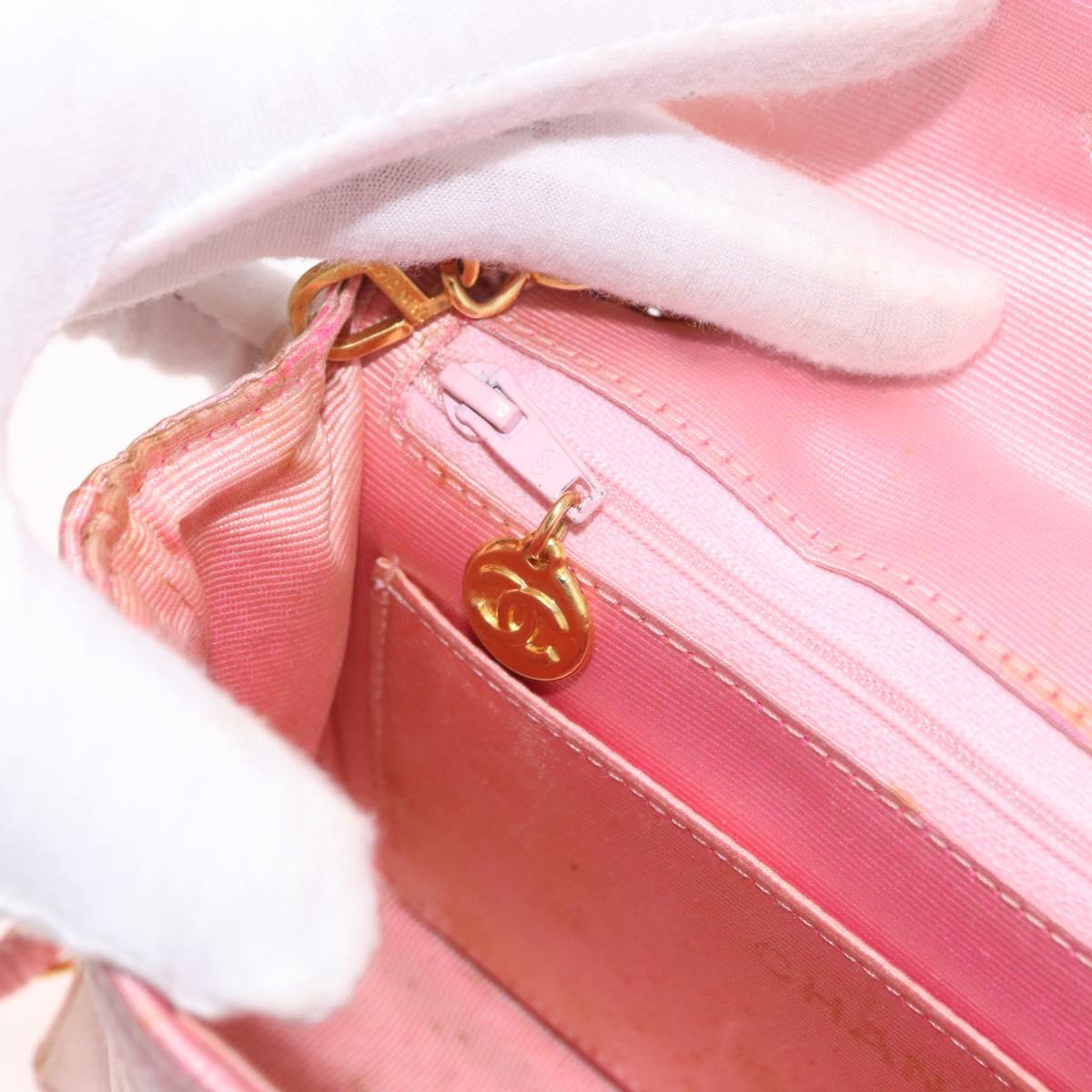 CHANEL Mini Matelasse 18 Chain Shoulder Bag Canvas Pink Gold CC Auth 191614