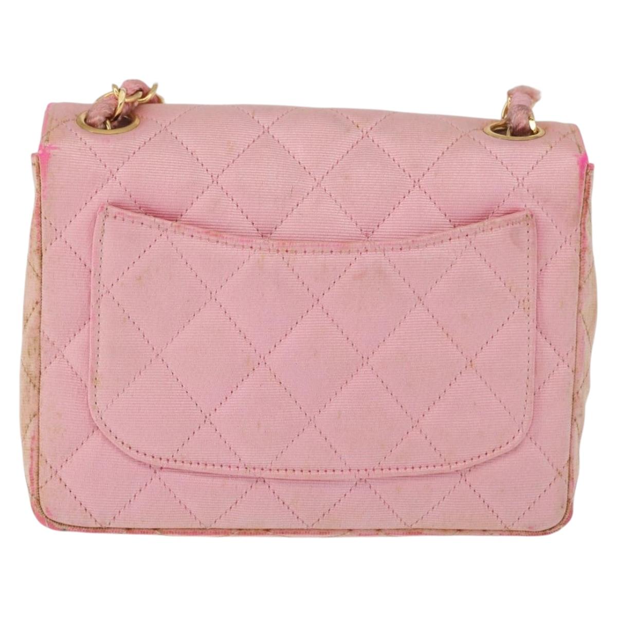 CHANEL Mini Matelasse 18 Chain Shoulder Bag Canvas Pink Gold CC Auth 191614