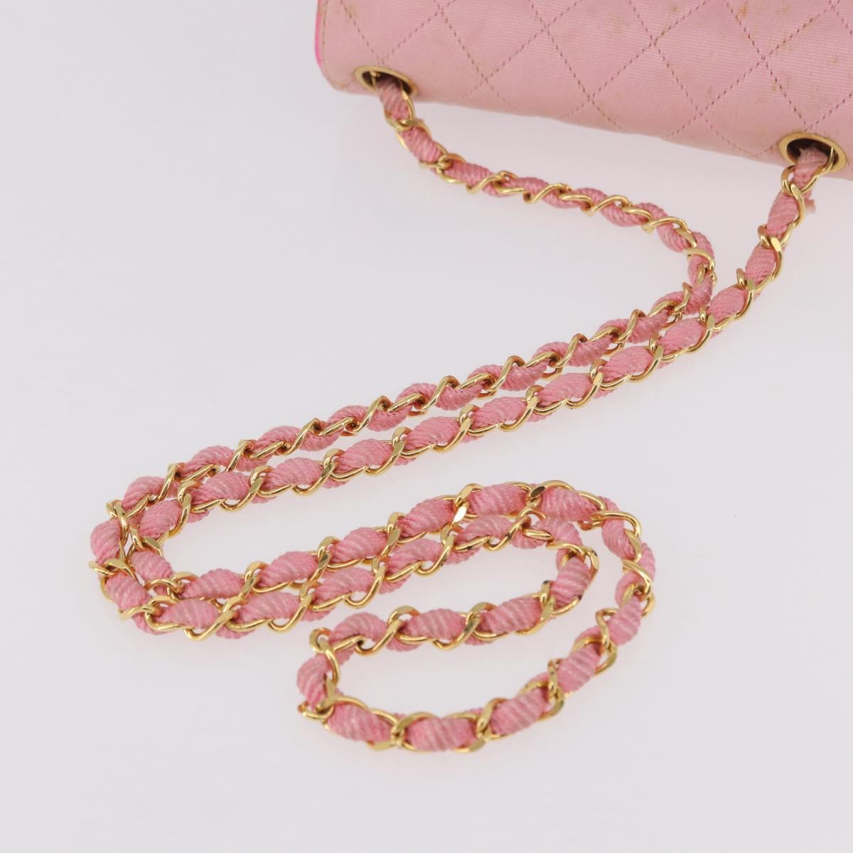 CHANEL Mini Matelasse 18 Chain Shoulder Bag Canvas Pink Gold CC Auth 191614
