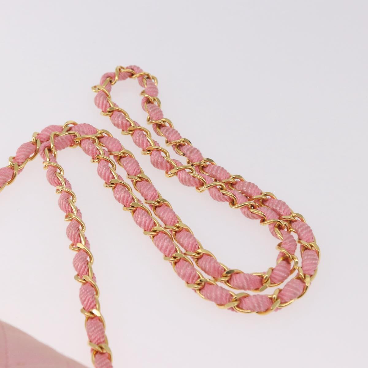 CHANEL Mini Matelasse 18 Chain Shoulder Bag Canvas Pink Gold CC Auth 191614