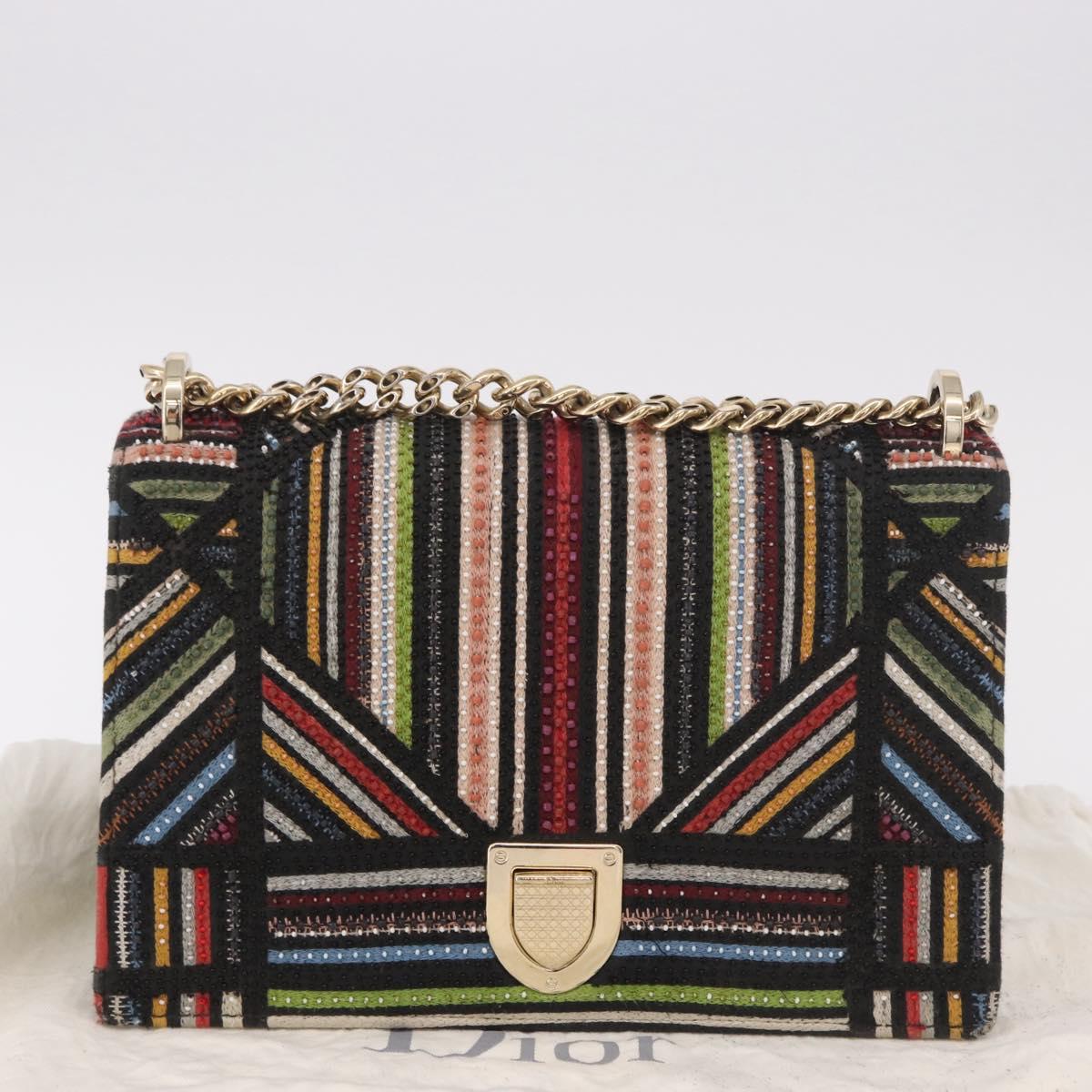 Christian Dior Chain Shoulder Bag Beads Multicolor Gold Auth 191618M