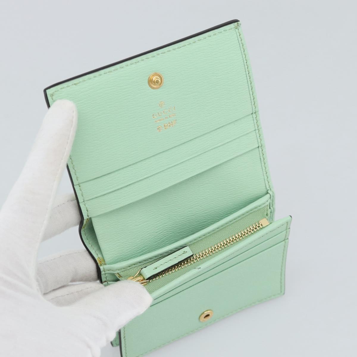 GUCCI Bananya Compact Wallet Leather Mint Green 701009 Auth 191625M