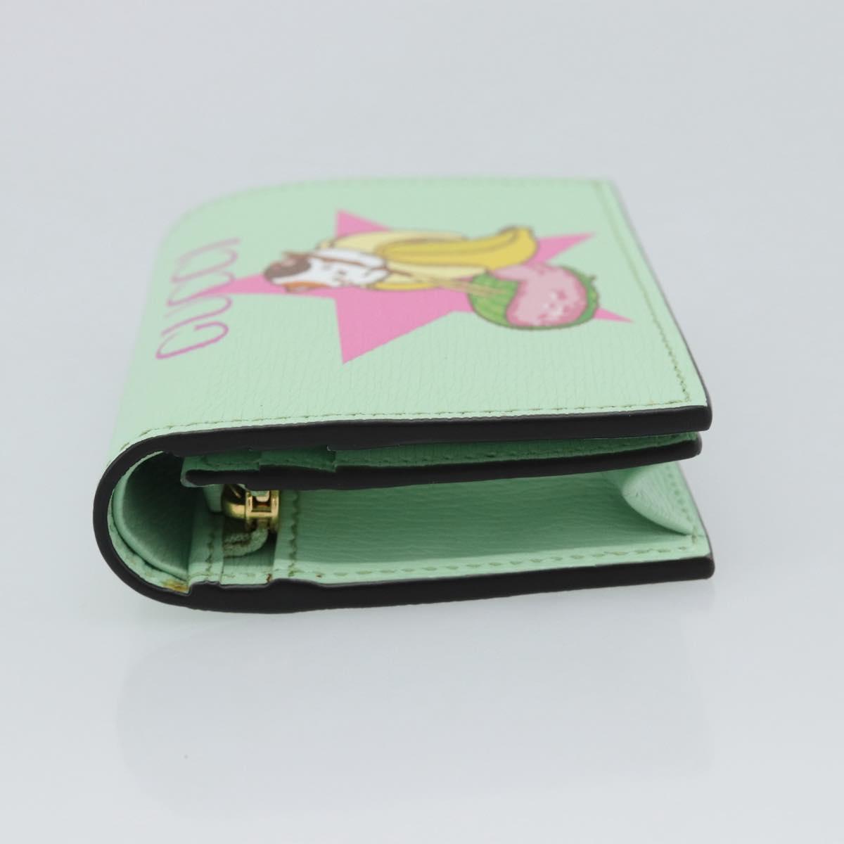 GUCCI Bananya Compact Wallet Leather Mint Green 701009 Auth 191625M