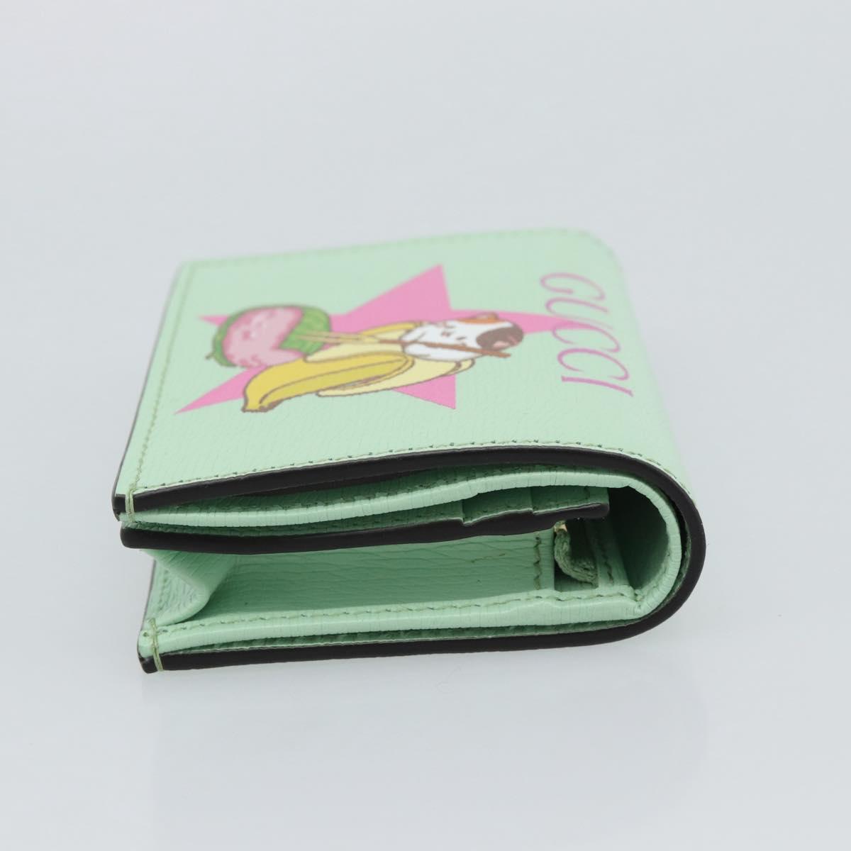 GUCCI Bananya Compact Wallet Leather Mint Green 701009 Auth 191625M