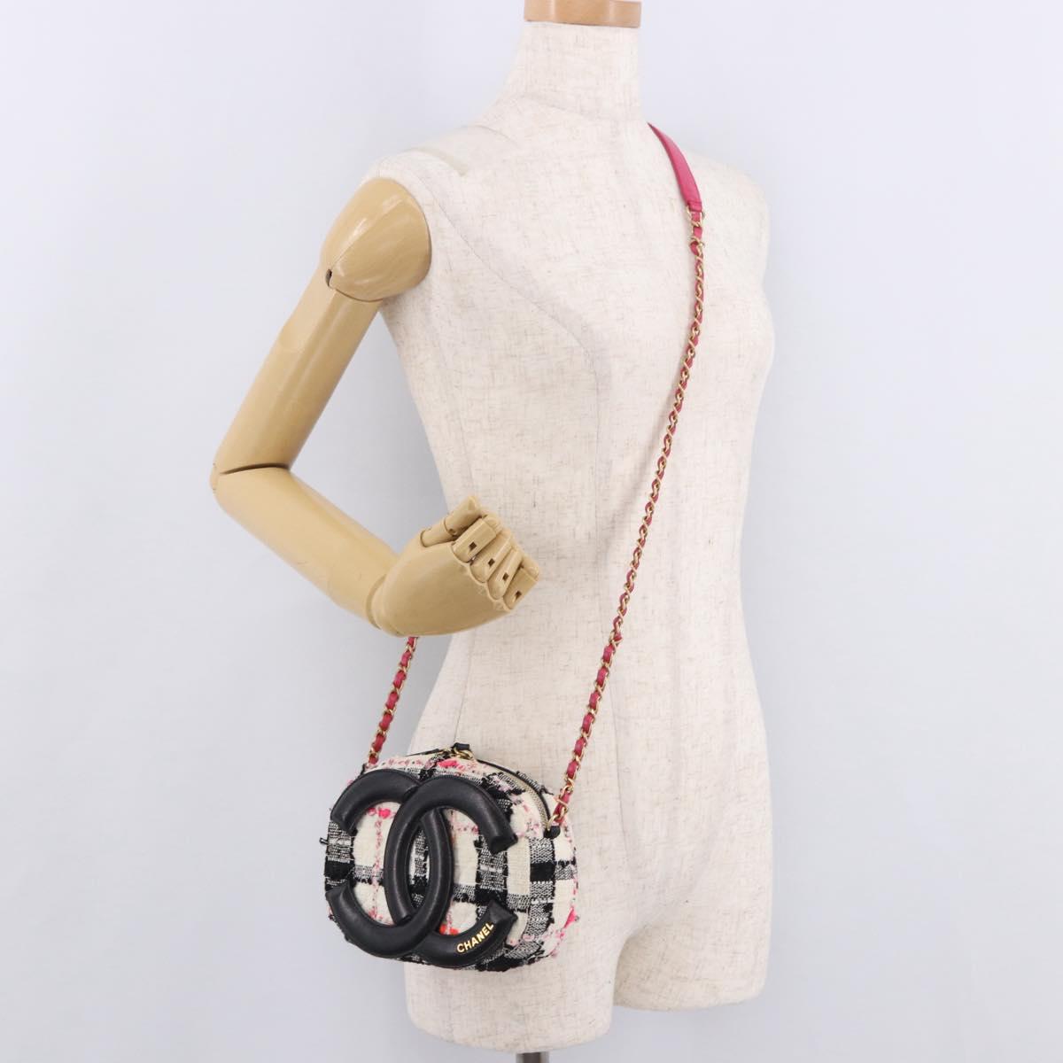 CHANEL Matelasse Chain Shoulder Bag Tweed Multicolor Gold CC Auth 191646SM