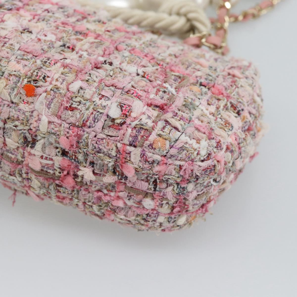 CHANEL Chain Shoulder Bag Tweed 2way Pink Gold CC Auth 191647SAM